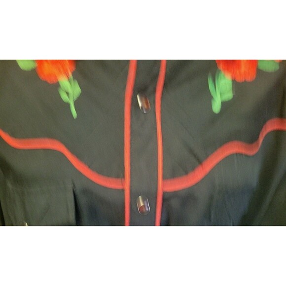 Mans Long Sleeve Western Shirt/ Snaps/Red Roses Vintage Size L Worn By Musician - Picture 4 of 10